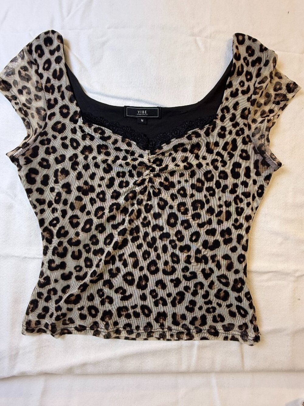 Leopard print mesh ruched mini skirt size M